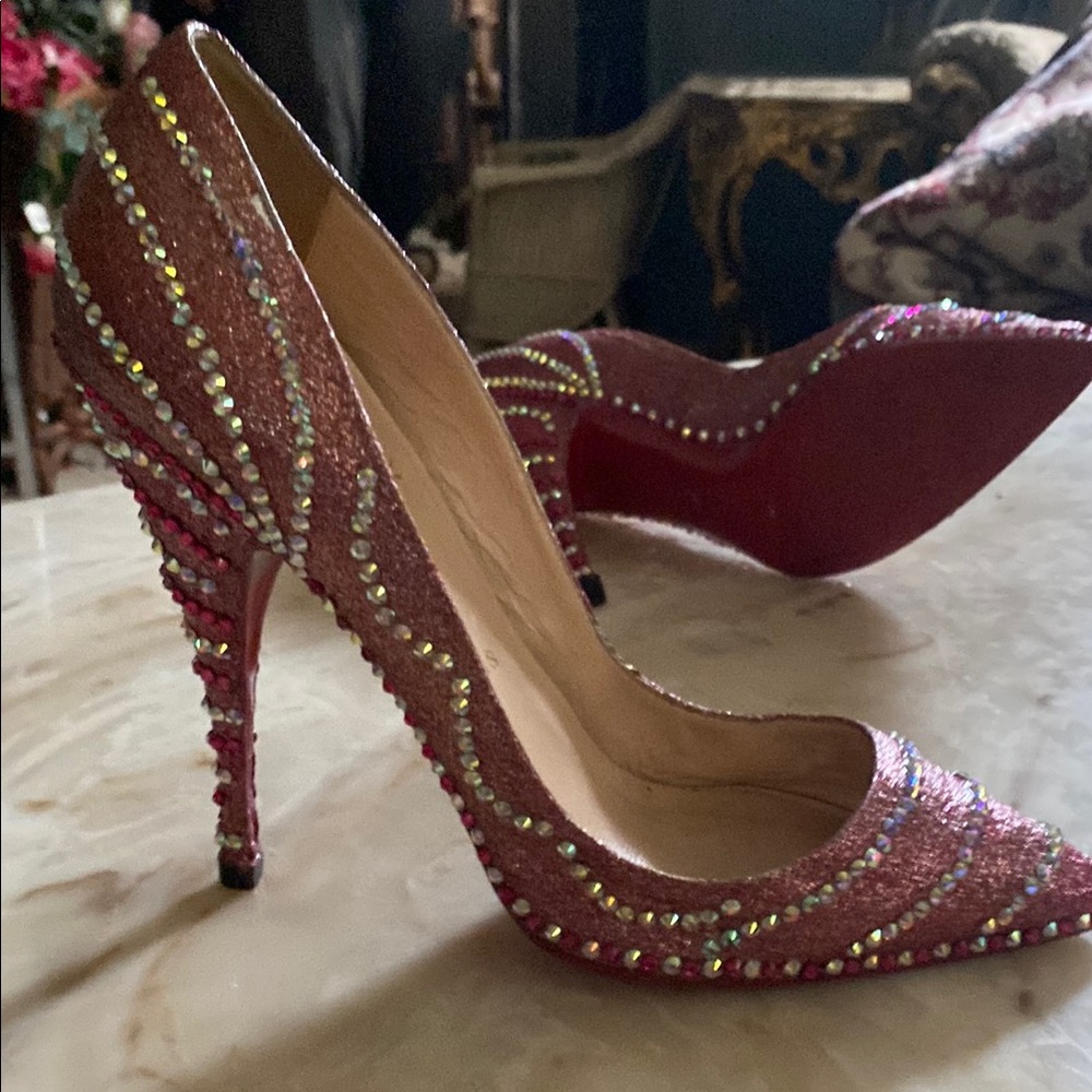 Christian Louboutin Custom Pink Rhinestone Heels Sz 39-1/2 - Picture 2 of 11